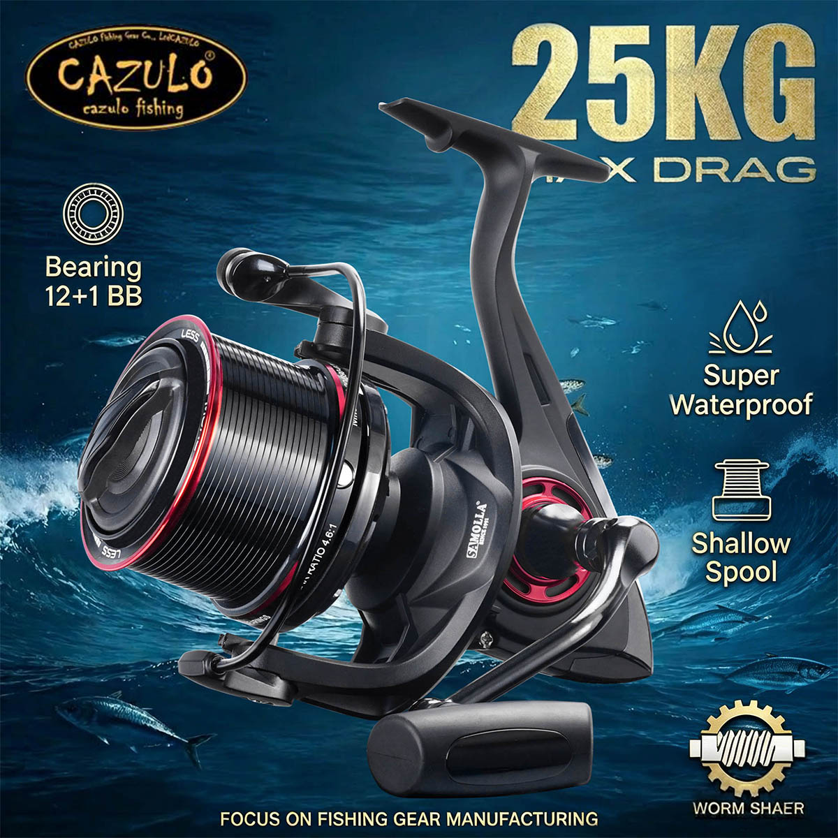 Reel Drag Knob - CAZULO ロングキャストスピニングリール ビーチ＆海水サーフフィッシング用、耐腐食性海水対応、サイズ8000～12000