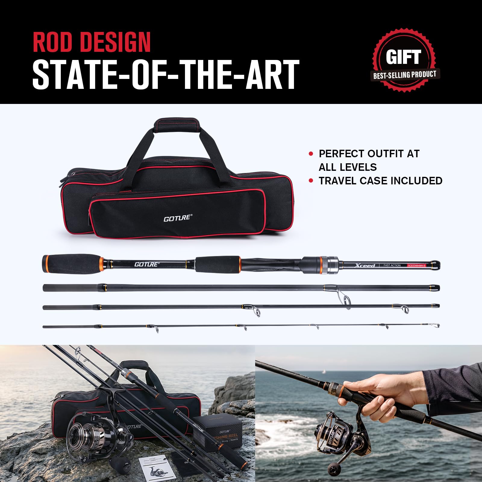 Goture ポータブルスピニング釣り竿とリールコンボ、トラ - Reel Bag のレビューと価格